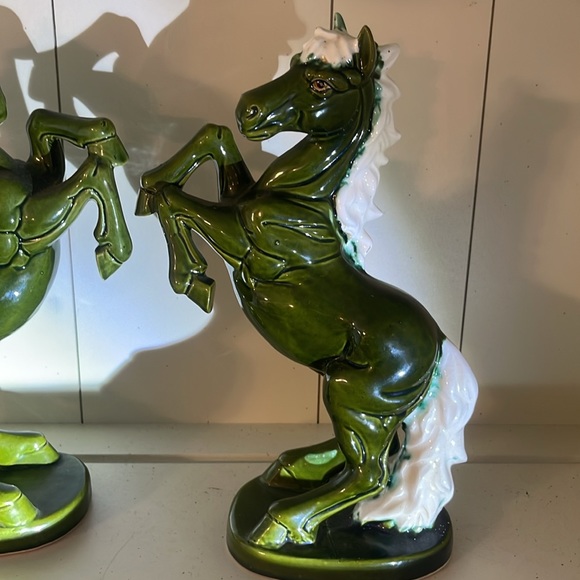 Mid-Century Drip Glazed Dark Green Pair Horses
White Mane and tail - Picture 3 of 9